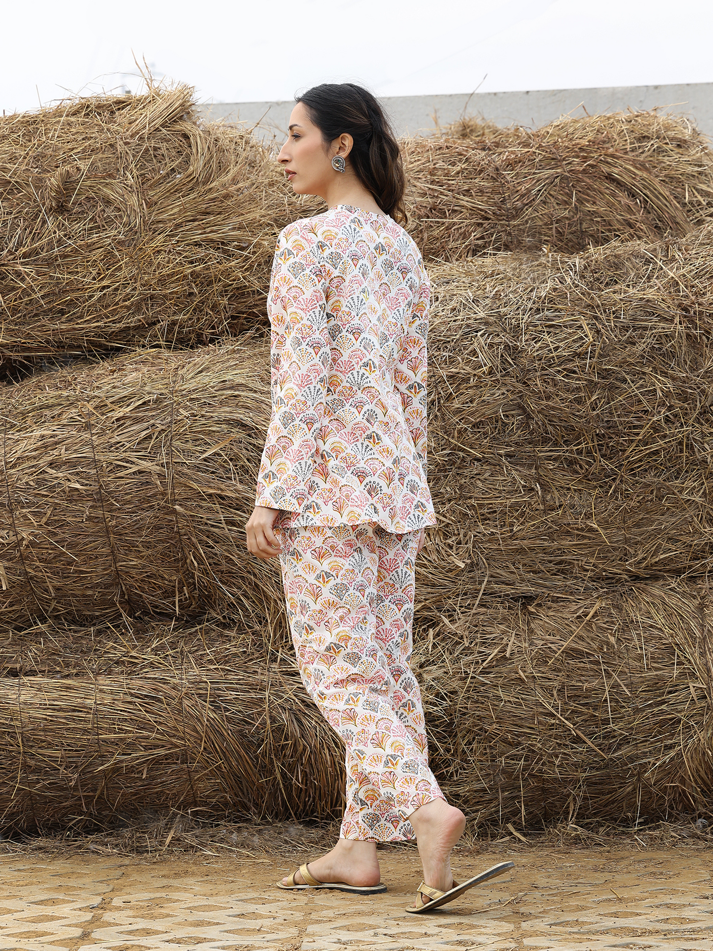 Cream Hand Block Printed CO-ORD Set